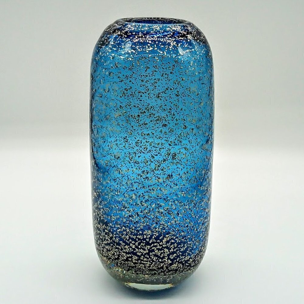 Blue Metallic Flecked Glass Vase